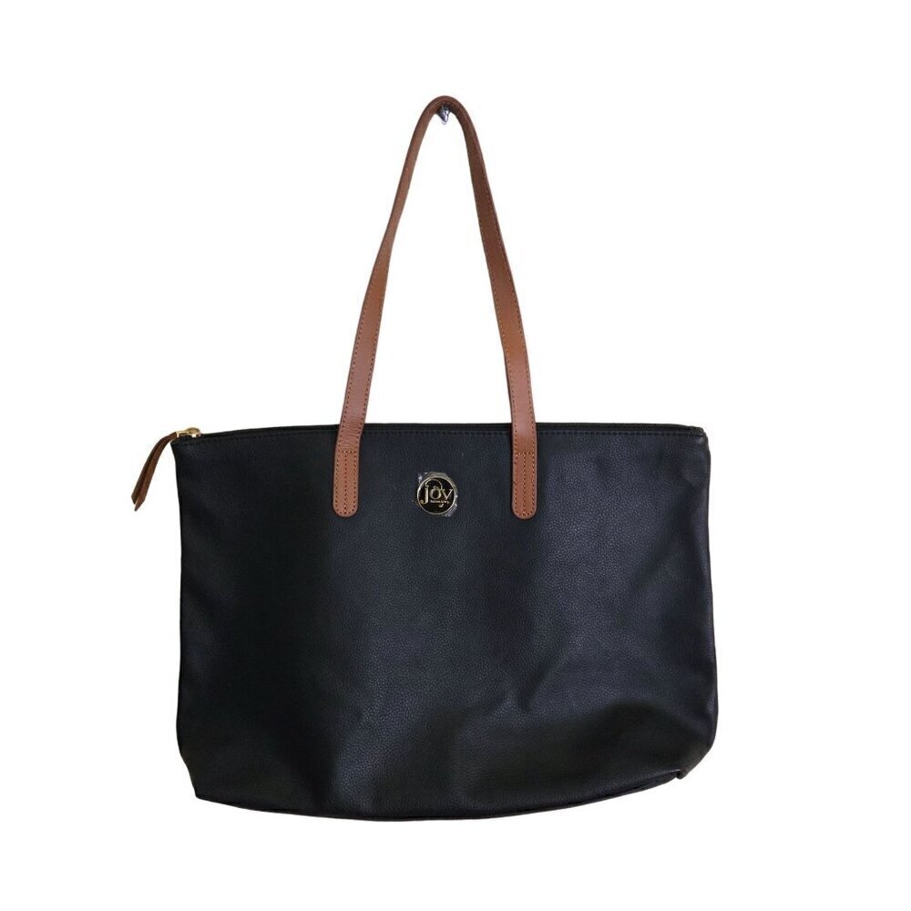 Joy Mangano Black Leather Classic Tote Bag